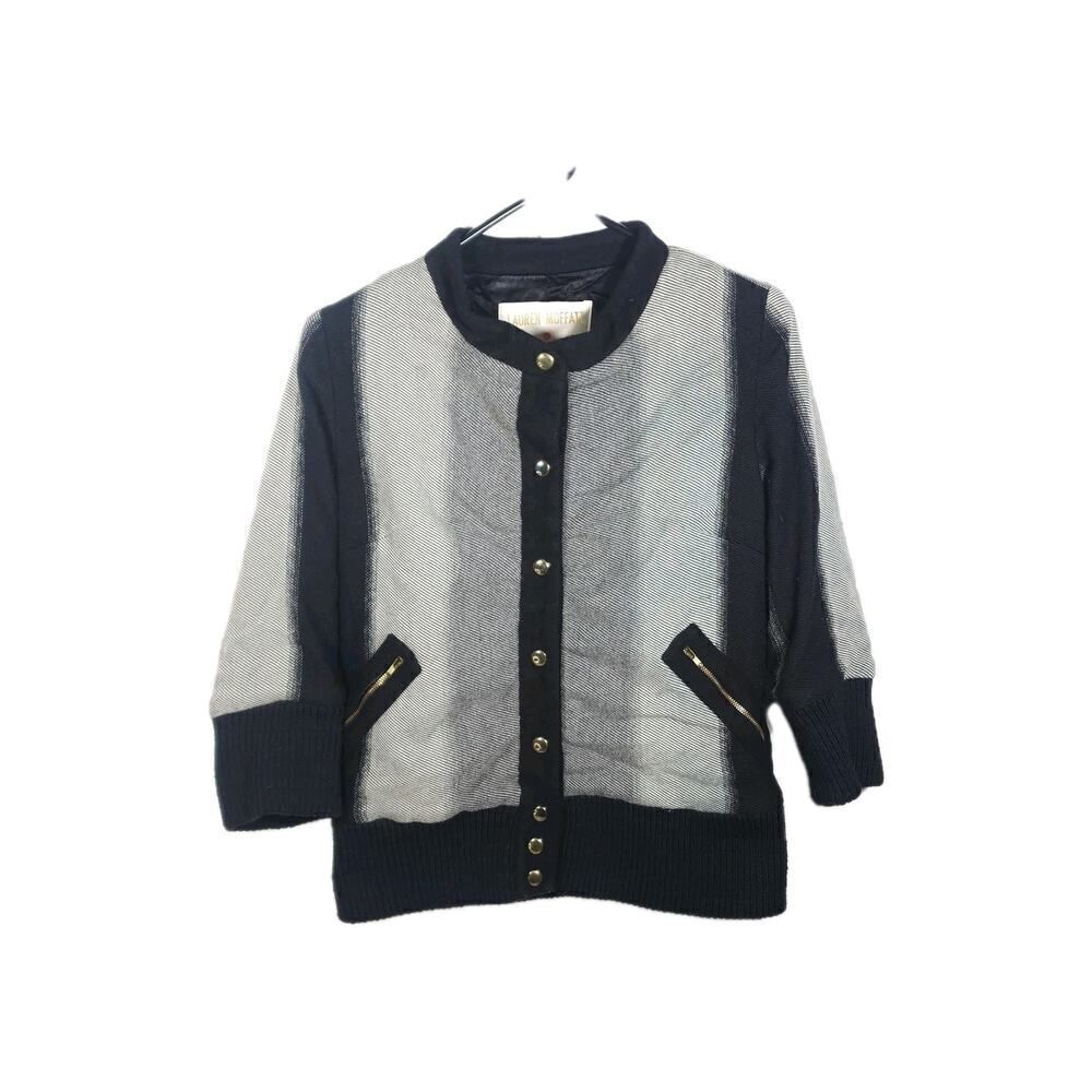 Lauren Moffatt Women's Sz Small Black Gray Wool Blend Buttons Bomber Jacket